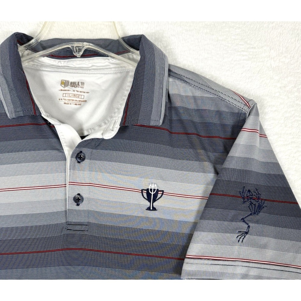 Bobby Jones Hole 18 performance Golf polo shirt XL Gray Blue Stripes logo